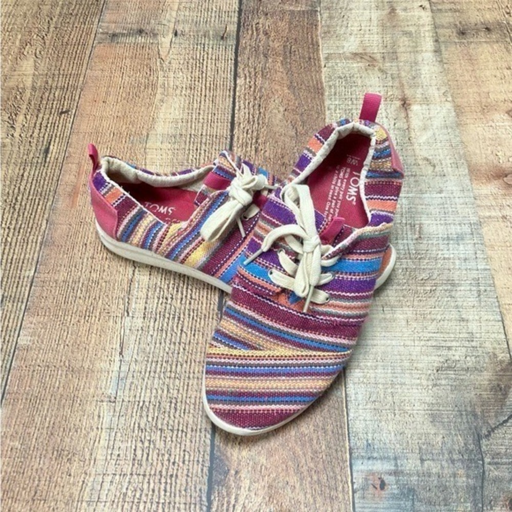 TOMS Del Rey Womens Size 8 Multi Color Striped Woven Lace Up Sneakers Boho Shoes